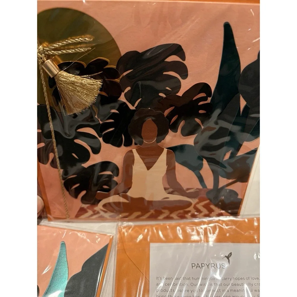 Papyrus Greeting Cards Set of 3 Meditation Woman Yoga Soul Healer 3D Embellished